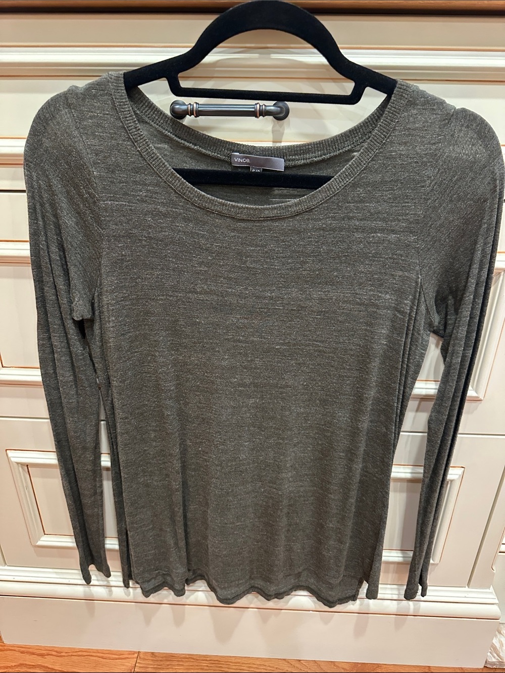 Vince Olive Green Long Sleeve Scoop Neck Top